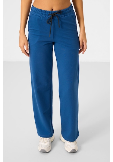 Parlament Dik Yaka Fermuarlı Pamuklu Kadın Eşofman Tunik Takım - 95346 Mavi