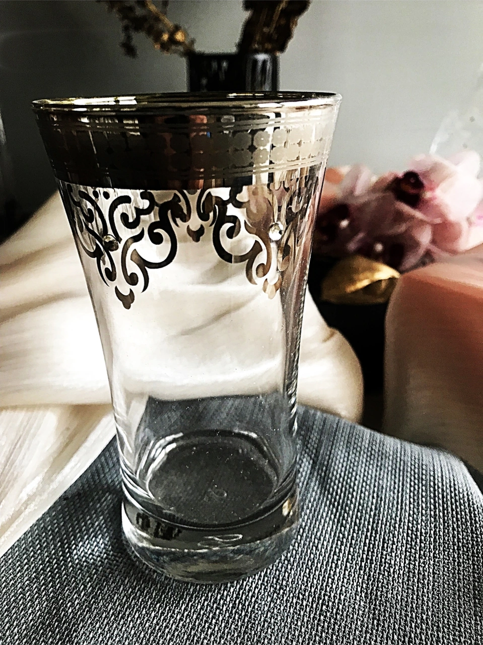 Ottoman Gümüş Kaplama Paşabahçe Azur Lux Meşrubat Ve Su Bardağı 300cc Gri