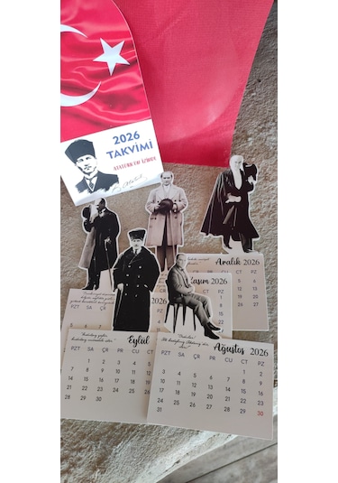 2026 Atatürk Takvimi Ahşap Ayaklı Atatürk Temalı Özel Tasarım Takvim, Atatürk 2026 Takvim
