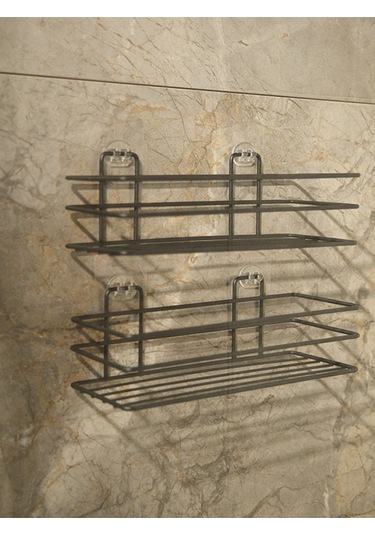 Siyah Yapışkanlı Çok Amaçlı Banyo Düzenleyici Rafı Duş Organizeri Mutfak Rafı 2 Adet Siyah