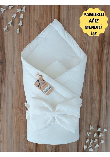 Bebek Battaniyesi %100 Pamuklu Bebek Kundak Battaniyesi Kız Erkek Dış Kundak Hastane Çıkışı Bbl65003 Ekru