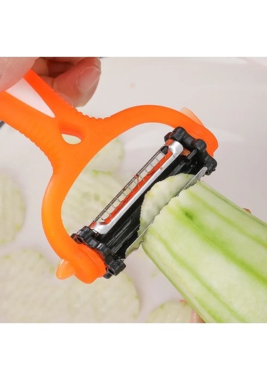 Fortunelane Mutfak Çok İşlevli El Aleti: Sebze-meyve Soyucu, Dilimleyici Ve Kore Havuç Kesici - Paslanmaz Çelik Bıçaklı Abs Koll Turuncu