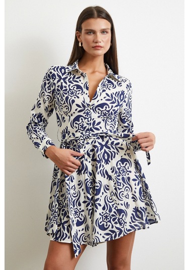 Godeli Desenli Elbise Lacivert Lacivert