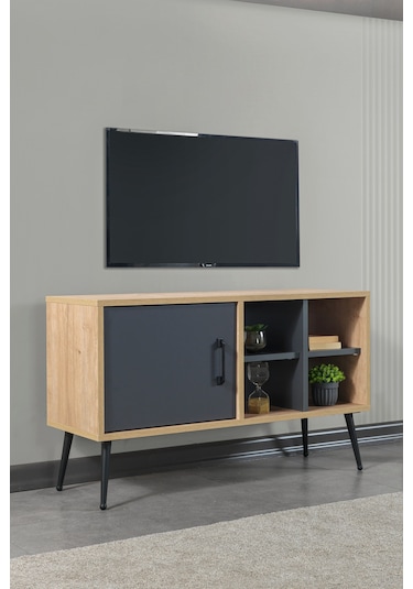 3109 Şile Metal Ayaklı Metal Kulplu 100 Cm Tv Ünitesi - Antrasit Safir Antrasit - Beyaz