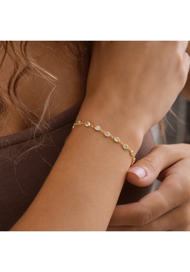 925 Ayar Gümüş Sıralı Zirkon Taşlı Tamtur Bileklik Altın