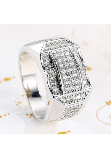 Altın Sace Gems Lüks Bakır Alaşım Zirkon Düğün Nişan Yüzüğü Erkekler Takı Hediye 10 Altın