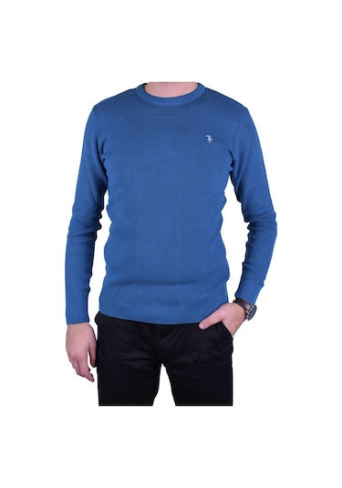 Erkek Mavi Bisiklet Yaka Kazak, Ot-Kzk-20013 Mavi