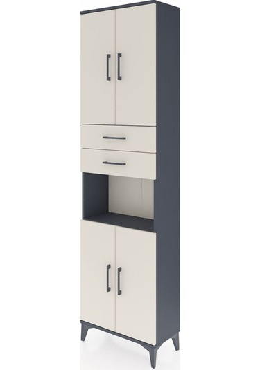 Arges Dolap 4 Raflı 2 Çekmeceli 4 Kapaklı 60x30x221 Antrasit-... Antrasit