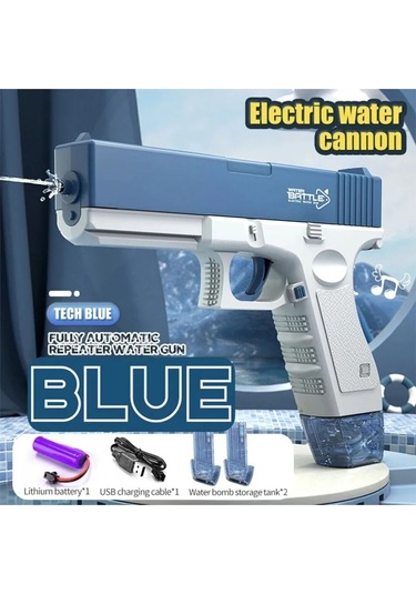 Elektrikli Otomatik Atış Yapan Su Tabancası 10 Metre Menzilli 500 Ml. Depolu 20 Cm. - Mavi Mavi