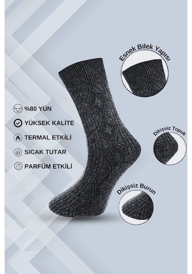 Miss Lana Ladies Socks Lambswool Özel Kuzu Yünlü Termal Kadın Kışlık Yün Çorap 5 Çift Siyah