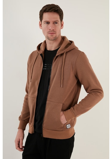 Buratti Regular Fit Kapüşonlu Fermuarlı Içi Tüylü Yumuşak Şardonlu Kışlık Erkek Sweat 5905340 Sütlü Kahve