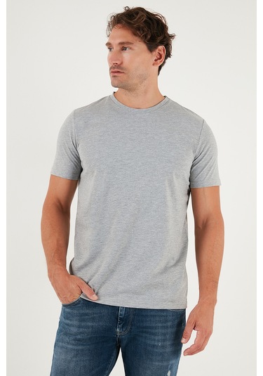 Buratti Pamuklu Regular Fit Bisiklet Yaka Erkek T Shirt 59020204 Gri Melanj