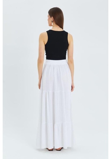 4567 Kadın Fırfırlı Uzun Müslin Etek Beyaz Beyaz