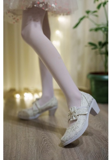 EPAAVM - Topuklu Gri Sarmaşık Kız Çocuk Ayakkabı - VRKN010217FP Beyaz