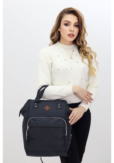 Termal Bölmeli Siyah Anne Bebek Sırt Çantası Geniş Hacimli Su Geçirmez Bakım Çantası Puset Uyumlu Siyah