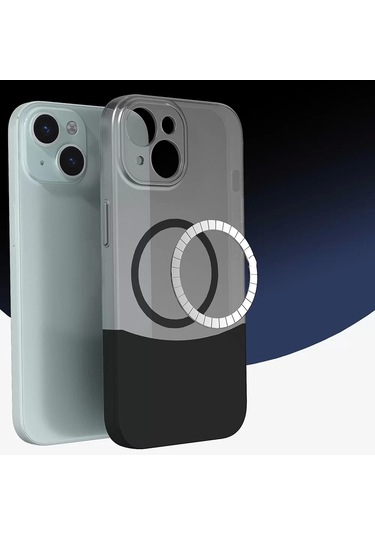 İphone Uyumlu 15 Kılıf Magsafe Şarj Kartlıklı Mıknatıslı Duble 1.7mm Kapak Kart Bölmeli Lacivert Siya