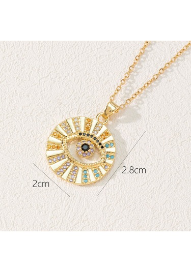 Takı: Titanyum Çelik Köprücük Kimi Zinciri, Renkli Zirkon Taşlı Göz Pandantif, Şeytan Gözü Kolye Altın Dore Çok Renkli