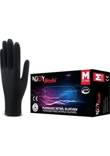 Beybi Njoy Siyah Nitril Eldiven Tek Kullanımlık Medium Paket 100