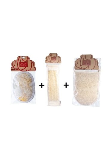 Deco Bella Organic Bath Fiber Kabak Banyo Lifi 3'lü Set Bej