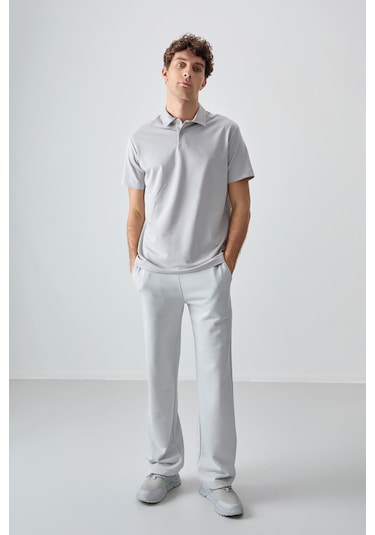 Tommy Life Taş Pamuklu Kalın Yumuşak Dokulu Polo Yaka Oversize Fit Basic Erkek T- Shirt - 88381 Taş
