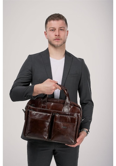 Ççs 71472 Hakiki Deri Evrak Çantası Kahve