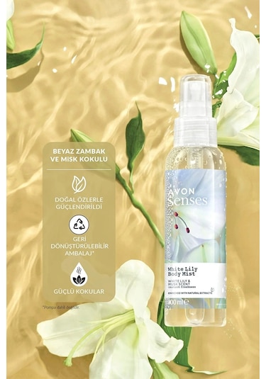 Avon Senses White Lily Duş Köpüğü + Duş Kremi + El Kremi + Body Mist + Roll-On