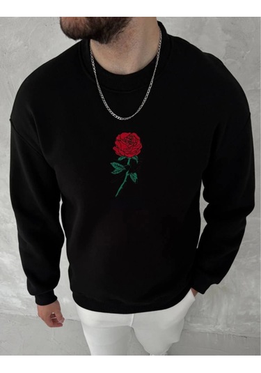 Unisex Bisiklet Yaka Ön Ve Arka Baskılı Sweatshirt - Siyah renkli Çok Renkli