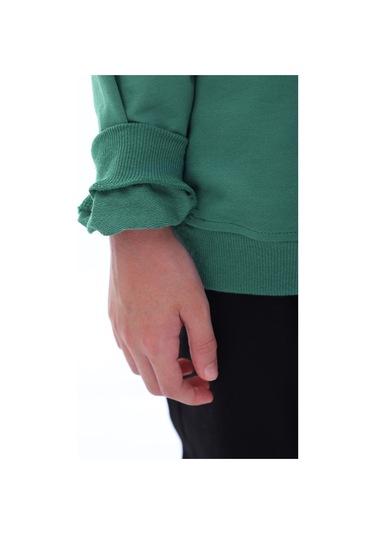 Zuzunga Oversize Unisex Basic Düz Yeşil Renk %100 Pamuk Çocuk Sweatshirt Yeşil