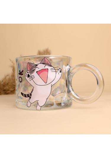 Sevimli Kedi Kulplu Cam Bardak-1948