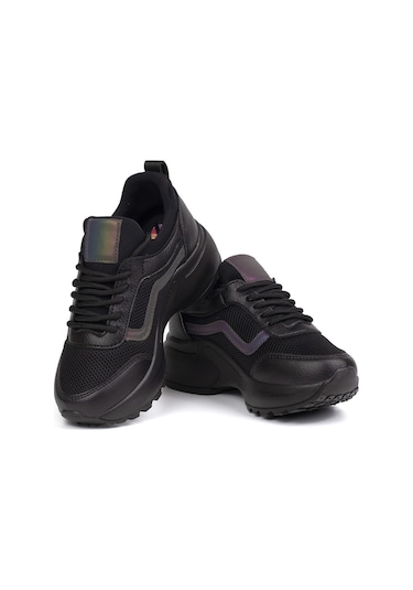 Kız Çocuk Siyah Fileli Rahat Günlük Sneaker Nefes Alan Spor Ayakkabı Siyah