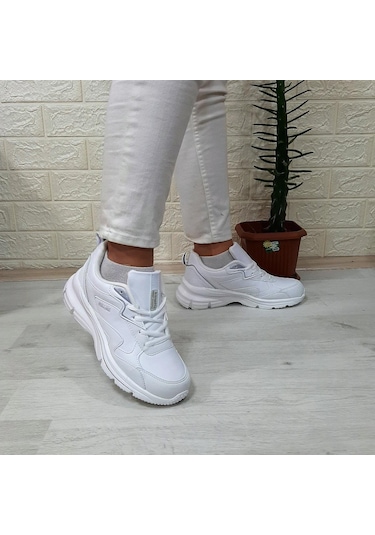 Kinetix Melly Pu Beyaz Fuspetli Dolgu Topuk Bayan Spor Ayakkabı 001