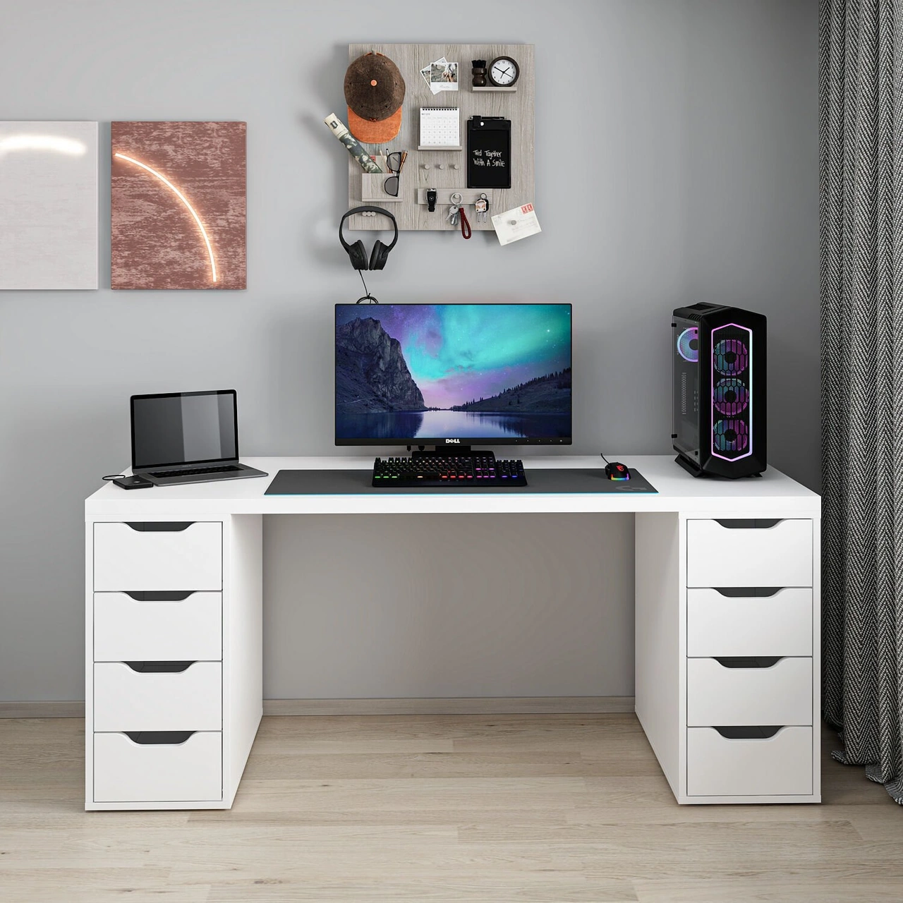 Alen 180 Cm 8 Çekmeceli Geniş Çalışma & Oyuncu Masası - Beyaz Beyaz