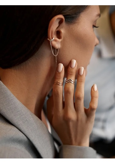 Zoloto Russkih Parmak Ucu Yüzüğü Çift Gümüş 925 Altın Kaplama 145680700 Gri