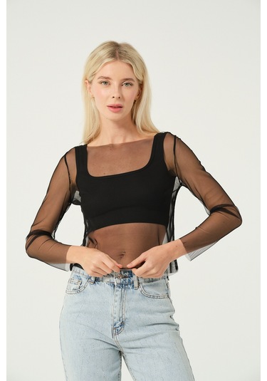 Transparan Bluz Siyah Siyah