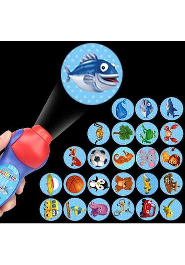 Dolıty Çocuklar Hayvan Desen Meşale Projektör El Feneri Yatma Mavi