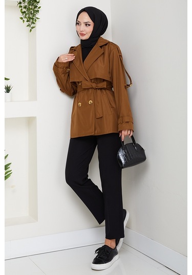 Nehar Rüzgarlıklı Astarlı Trenç 1621 - Kahve Kahverengi