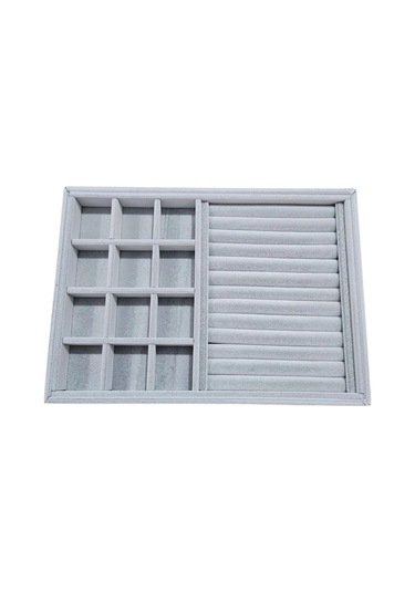 12 Bölmeli Ve Rulo Kolye Ucu Küpe Yüzük Servis Tablası Süet Gri Çok Renkli