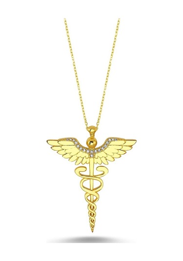 Zirkon Taş Işlemeli Melek Gümüş Kolye (498586167)