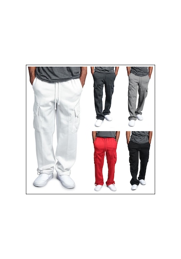 Çok Cepli Erkek Günlük Pantolon, Bol İş Pantolonu, Uzun Pantolon Mavi