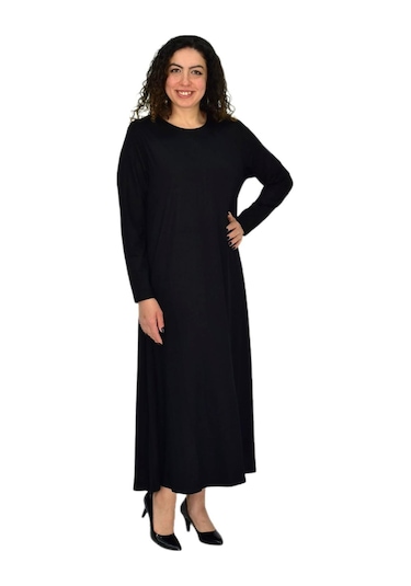 Kadın Siyah Uzun Kol Likralı Viskon Elbise Bgl-st04677 siyah