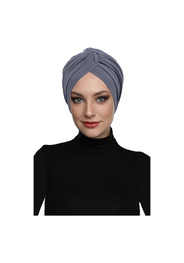 Çapraz Kancalı Hazır Koyu Gri Türban Tesettür Dış Ve Havuz Bonesi