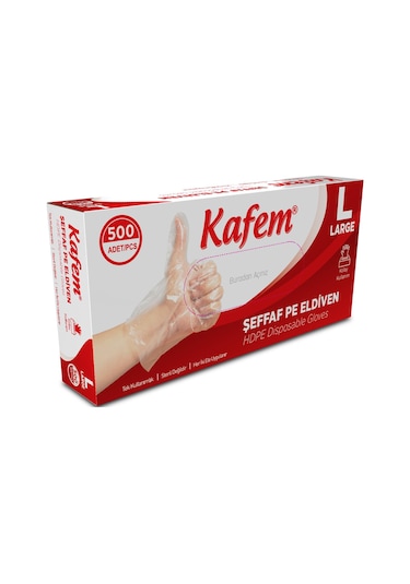 Kafem Pe Tek Kullanımlık Şeffaf Eldiven 500 Lü X 5 Paket