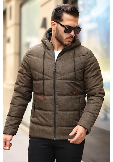 Delpino Su Geçirmez Erkek Kapüşonlu Şişme Haki Erkek Mont 2096 Haki