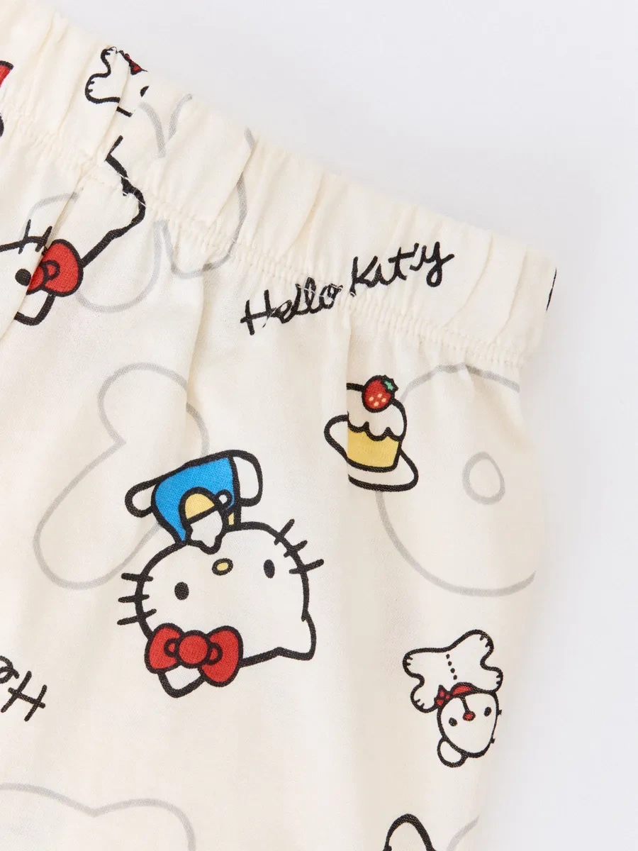 Sela Hello Kitty Baskılı Oversize Gömlekli Ve Şortlu Triko Pijama Takımı 437974958 Sütlü
