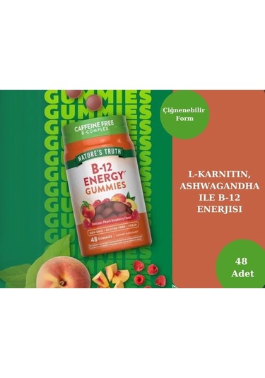 Nature's Truth, B-12 Energy Gummies, Natural Peach Raspberry, 48 Vegan Gummies