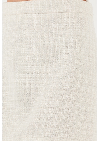 Lela Pamuk Ve Yün Karışımlı Slim Fit Mini Boy Tüvit Bayan Etek 611Au086 Ekru