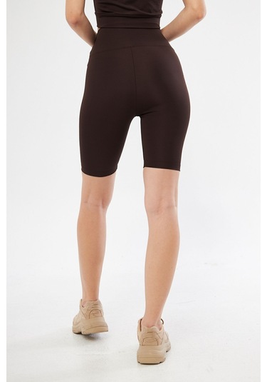 Lesa Wear Yüksek Bel Likralı Toparlayıcı Kısa Şort Tayt Kahverengi