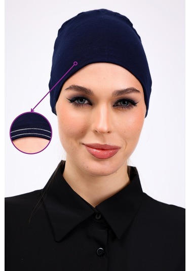 Kaymayan Silikonlu Dikişsiz Bone Lacivert - Kaymaz Kadın Tesettür Bağlamalı İç Bone Lacivert