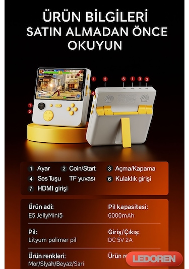 Gamemt E5 Elde Taşınabilir Youtube Chrome Oyun Konsolu 5000 Mah 2