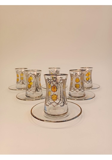 Gümüş Yaldızlı Çay Seti 18 Parça Pax Model Platin Renkli